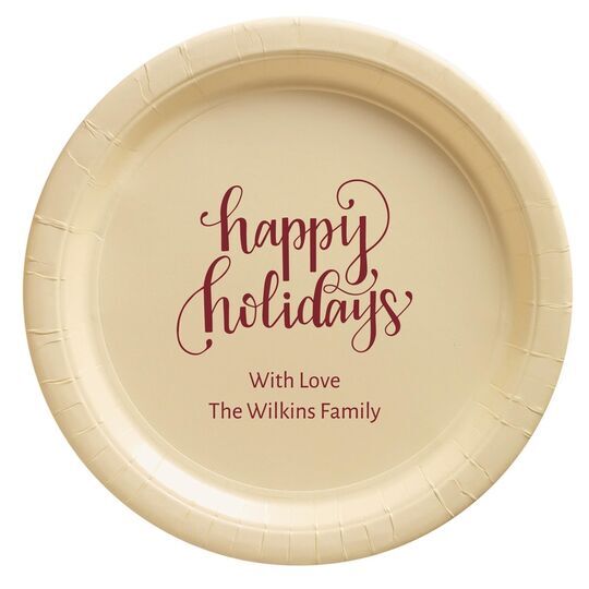 Hand Lettered Happy Holidays Paper Plates